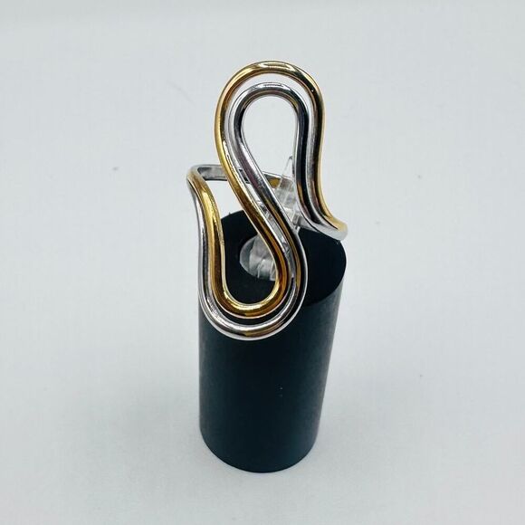 Two-Tone Abstract Ring-18K Gold & Silver-Adjustable - Picture 4 of 7